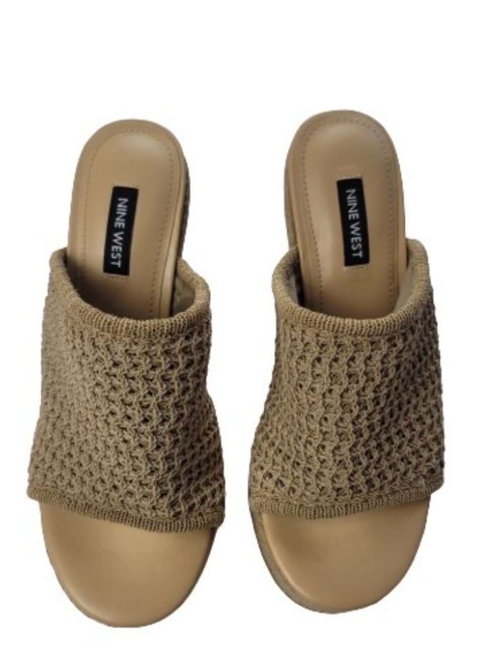 Nine West Fefee Platform Mule Sandals Size 6.5 Tan Woven Chunky Heel Open Toe - Picture 7 of 10